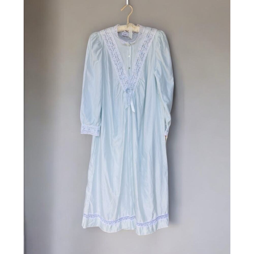 Vtg New Willow Creek Nightgown Cottagecore Romantic Prairie Nylon Cotton Lace Md